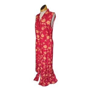 Vtg 1990s Original Island Sport Red Orange Floral Print Button Up Maxi Dress 12